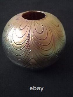 Donald Carlson Art Glass Vase Signed Dated Iridescent Gold & Pink RARE FREEPOST