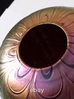 Donald Carlson Art Glass Vase Signed Dated Iridescent Gold & Pink RARE FREEPOST