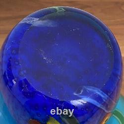 Double Cased Murano Style Art Glass Pink Blue Multi Milleflori 8.5 Ruffle Vase