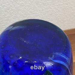 Double Cased Murano Style Art Glass Pink Blue Multi Milleflori 8.5 Ruffle Vase