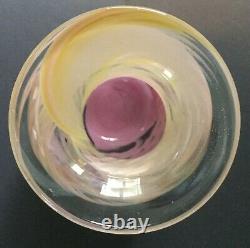 Doug Sweet Studio Art Glass Vase Pink YellowithGreen Swirl 6.5 c. 1977 Signed