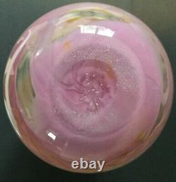 Doug Sweet Studio Art Glass Vase Pink YellowithGreen Swirl 6.5 c. 1977 Signed