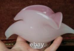 Dove Pink Art Glass Bird Rose Crystal Figurine Vase