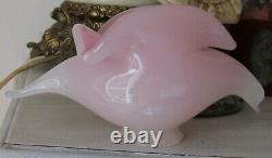 Dove Pink Art Glass Bird Rose Crystal Figurine Vase