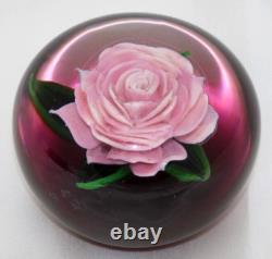 ELEGANT Rick AYOTTE Mini Pink ROSE over Cranberry Ground Art Glass PAPERWEIGHT