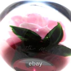 ELEGANT Rick AYOTTE Mini Pink ROSE over Cranberry Ground Art Glass PAPERWEIGHT