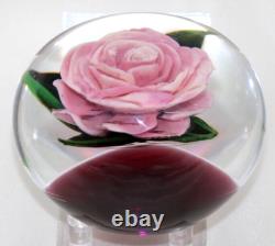 ELEGANT Rick AYOTTE Mini Pink ROSE over Cranberry Ground Art Glass PAPERWEIGHT