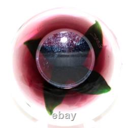 ELEGANT Rick AYOTTE Mini Pink ROSE over Cranberry Ground Art Glass PAPERWEIGHT