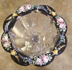 Early 20th Century English Art Glass Victorian Pink Roses Serving Compote Tazza Early 20th Century English Art Glass Victorian Pink Roses Serving Compote Tazza