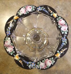 Early 20th Century English Art Glass Victorian Pink Roses Serving Compote Tazza Early 20th Century English Art Glass Victorian Pink Roses Serving Compote Tazza