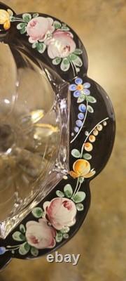 Early 20th Century English Art Glass Victorian Pink Roses Serving Compote Tazza Early 20th Century English Art Glass Victorian Pink Roses Serving Compote Tazza