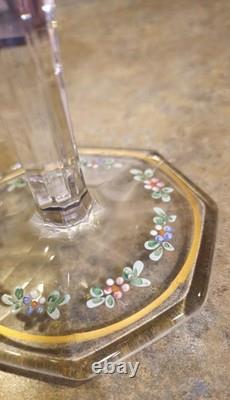 Early 20th Century English Art Glass Victorian Pink Roses Serving Compote Tazza Early 20th Century English Art Glass Victorian Pink Roses Serving Compote Tazza