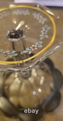 Early 20th Century English Art Glass Victorian Pink Roses Serving Compote Tazza Early 20th Century English Art Glass Victorian Pink Roses Serving Compote Tazza