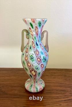 Early 20th Century Two Handled Vase Fratelli Toso Murano Pink White Green 15cm