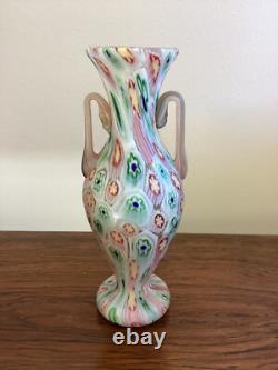 Early 20th Century Two Handled Vase Fratelli Toso Murano Pink White Green 15cm