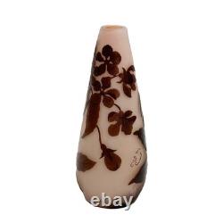 Emile Galle Acid Etched Cameo Art Glass 5.75in Vase Pink Brown Blossoms c1900