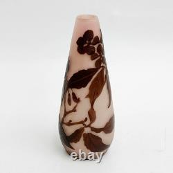 Emile Galle Acid Etched Cameo Art Glass 5.75in Vase Pink Brown Blossoms c1900