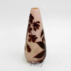 Emile Galle Acid Etched Cameo Art Glass 5.75in Vase Pink Brown Blossoms c1900