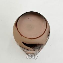 Emile Galle Acid Etched Cameo Art Glass 5.75in Vase Pink Brown Blossoms c1900