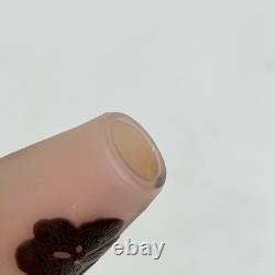 Emile Galle Acid Etched Cameo Art Glass 5.75in Vase Pink Brown Blossoms c1900