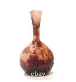 Emile Galle Cameo Glass Vase Original Art Nouveau Pink Coral Vintage