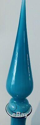 Empoli Cased Glass Ribbed Decanter Blue 29 Inches Tall (74cm)