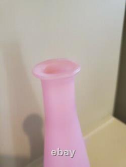 Empoli Frosted Cased Glass Vintage Pink Decanter Genie Bottle Italian Italy