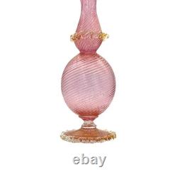 Ercole Barovier Murano Pink Ribbed Bud Vase Gold Fleck Ribbon Art Glass 7.5