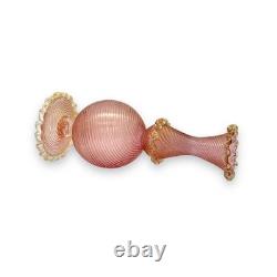 Ercole Barovier Murano Pink Ribbed Bud Vase Gold Fleck Ribbon Art Glass 7.5