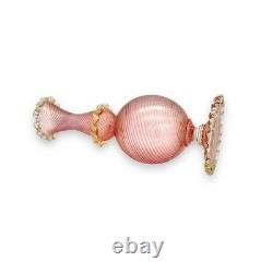 Ercole Barovier Murano Pink Ribbed Bud Vase Gold Fleck Ribbon Art Glass 7.5