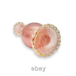 Ercole Barovier Murano Pink Ribbed Bud Vase Gold Fleck Ribbon Art Glass 7.5
