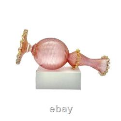 Ercole Barovier Murano Pink Ribbed Bud Vase Gold Fleck Ribbon Art Glass 7.5