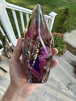 Eric Brakken Seattle Glasshouse Studio Art Glass Obelisk Tall Paperweight Pink