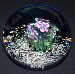 Exquisite Pink Flower Art Glass Paperweight with Shimmering Accents