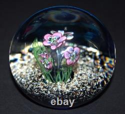 Exquisite Pink Flower Art Glass Paperweight with Shimmering Accents