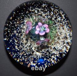 Exquisite Pink Flower Art Glass Paperweight with Shimmering Accents