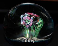 Exquisite Pink Flower Art Glass Paperweight with Shimmering Accents