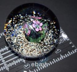 Exquisite Pink Flower Art Glass Paperweight with Shimmering Accents