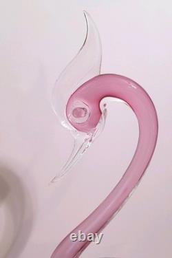 Exquisite Vintage Murano Sommerso Art Glass Swan -Opaline & Pink 14H