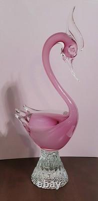 Exquisite Vintage Murano Sommerso Art Glass Swan -Opaline & Pink 14H