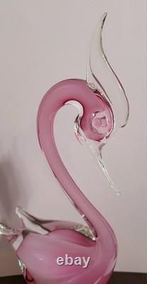 Exquisite Vintage Murano Sommerso Art Glass Swan -Opaline & Pink 14H