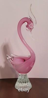 Exquisite Vintage Murano Sommerso Art Glass Swan -Opaline & Pink 14H