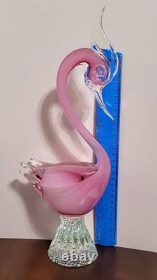 Exquisite Vintage Murano Sommerso Art Glass Swan -Opaline & Pink 14H