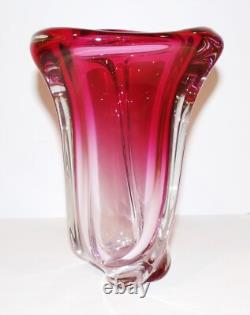 Exquisite Vintage Val Saint Lambert Belgium Art Glass Cranberry/pink 8 Vase