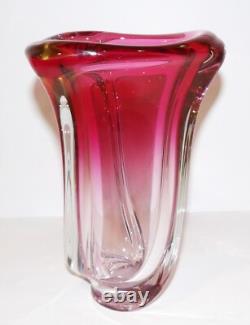 Exquisite Vintage Val Saint Lambert Belgium Art Glass Cranberry/pink 8 Vase