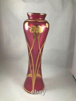 Exquisite tall Harrach Josephinenhutte Art Nouveau hand painted Rare vase