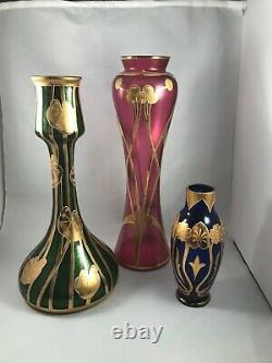Exquisite tall Harrach Josephinenhutte Art Nouveau hand painted Rare vase