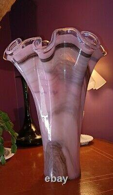 Extra Large Pink Swirl Hankerchief 16 Murano Hand Blown Vase Made In Italy