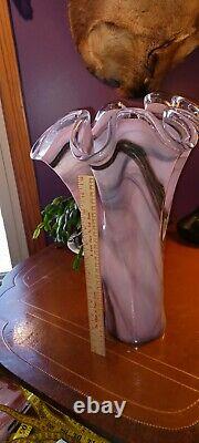 Extra Large Pink Swirl Hankerchief 16 Murano Hand Blown Vase Made In Italy