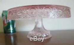 Eyewinker, Pink Glass, Round Cake Stand / Footed Cake Plate, Excellent Condition